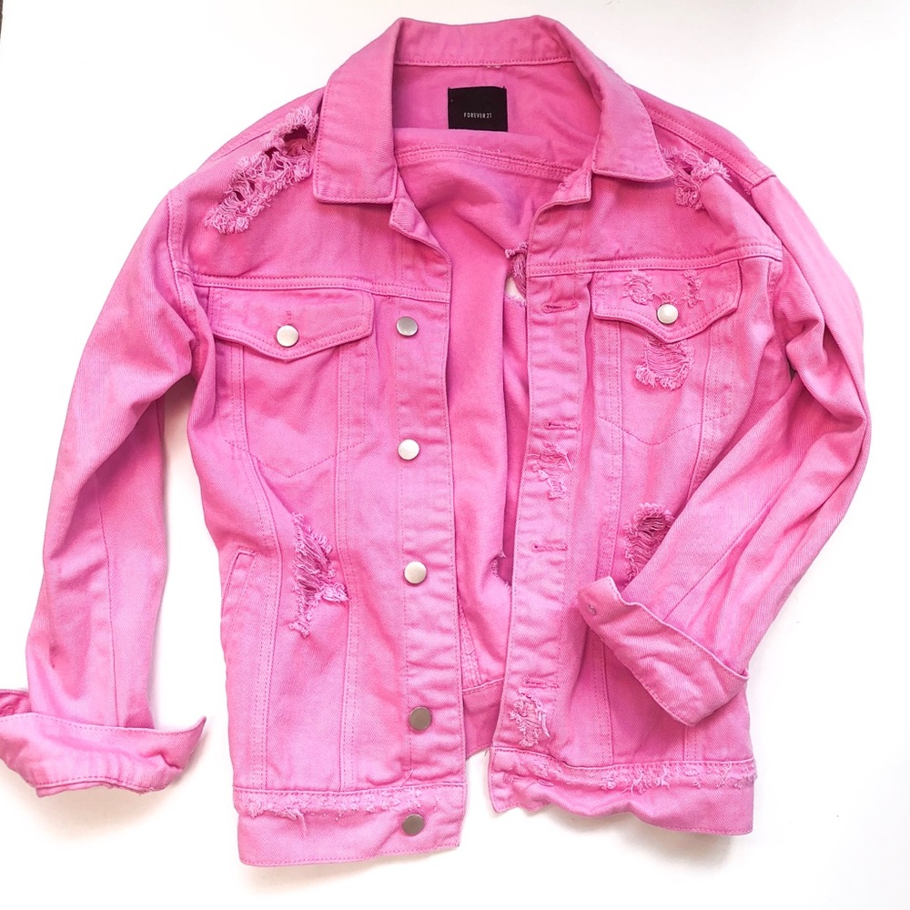 Distressed Pink Denim Jacket